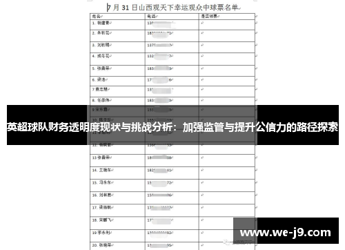 英超球队财务透明度现状与挑战分析：加强监管与提升公信力的路径探索